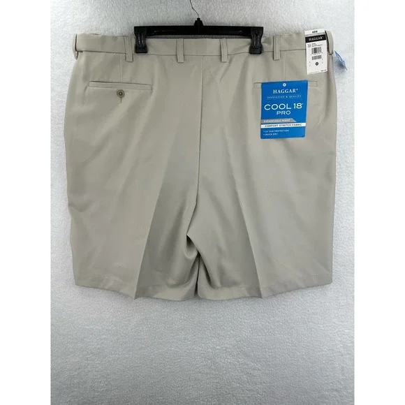 HAGGAR Mens Big & Tall Cool 18 PRO Classic-Fit Stretch Flat Tan Shorts Size 48 - Picture 8 of 11